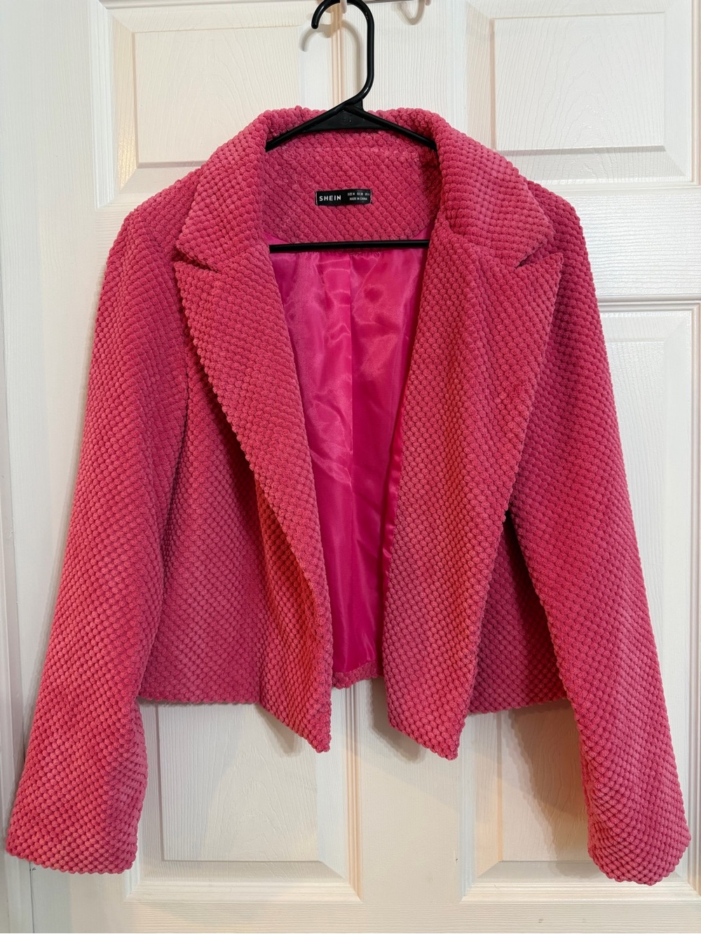 SHEIN Hot Pink Textured Open Blazer Jacket